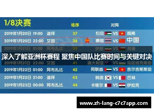 深入了解亚洲杯赛程 聚焦中国队比赛时间与关键对决