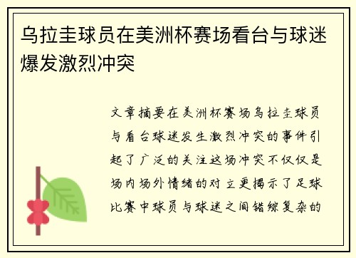 乌拉圭球员在美洲杯赛场看台与球迷爆发激烈冲突 乌拉圭球员在美洲杯赛场看台与球迷爆发激烈冲突